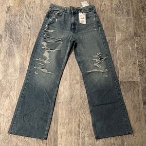 Zara Women's Distressed Boot Cut Jeans - Blue no stretch